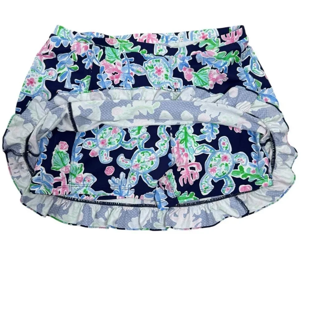 G Lifestyle Navy Blue Nautical Turtle Coral Reef Athletic Golf Skort - Picture 3 of 5